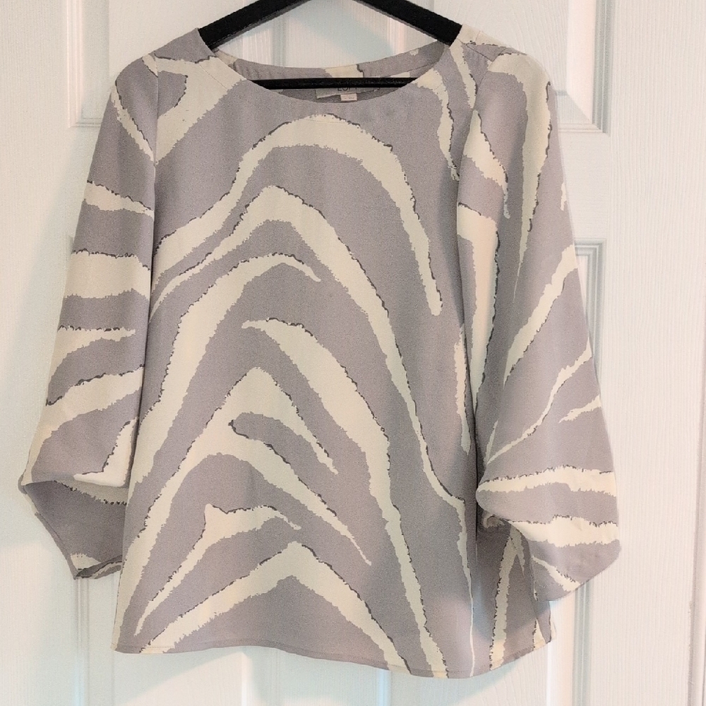LOFT Zebra Print Gray and Cream Blouse